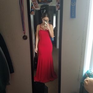 Red body hugging dress